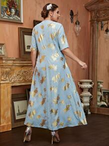 Al Najma Plus Floral Fringe Trim Tunic Dress - Baby Blue - View 2