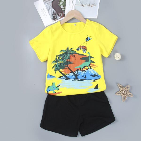 

Toddler Boys Dinosaur Print Tee With Shorts, Multicolor