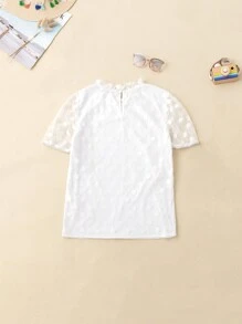 1 Pieza Blusa De Manga Abullonada Con Paneles De Malla Dobby - Blanco - Ver 2