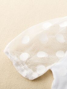 1 Pieza Blusa De Manga Abullonada Con Paneles De Malla Dobby - Blanco - Ver 5