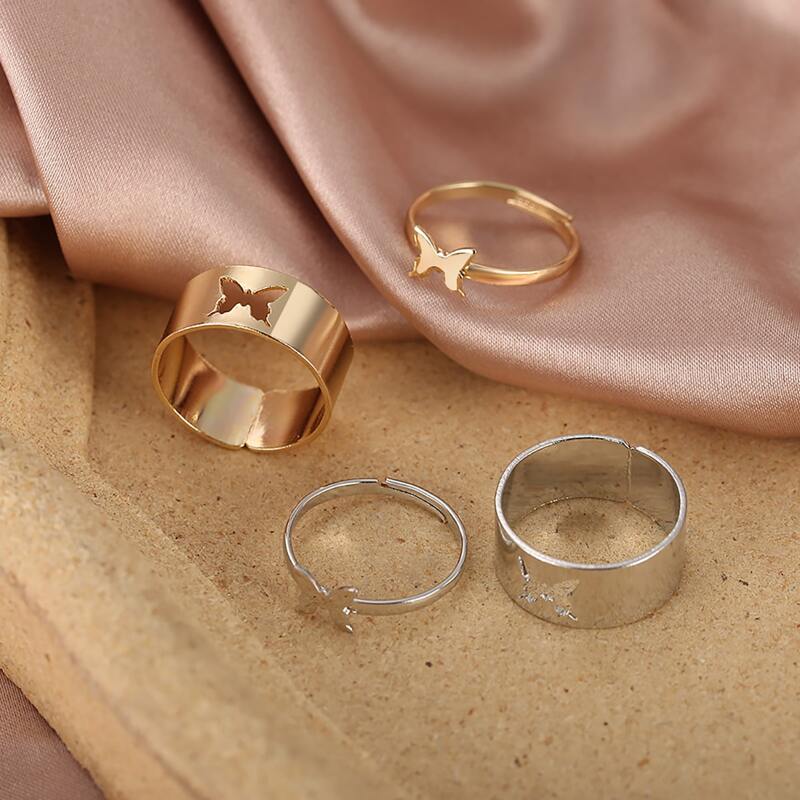 

4pcs Butterfly Ring, Multicolor