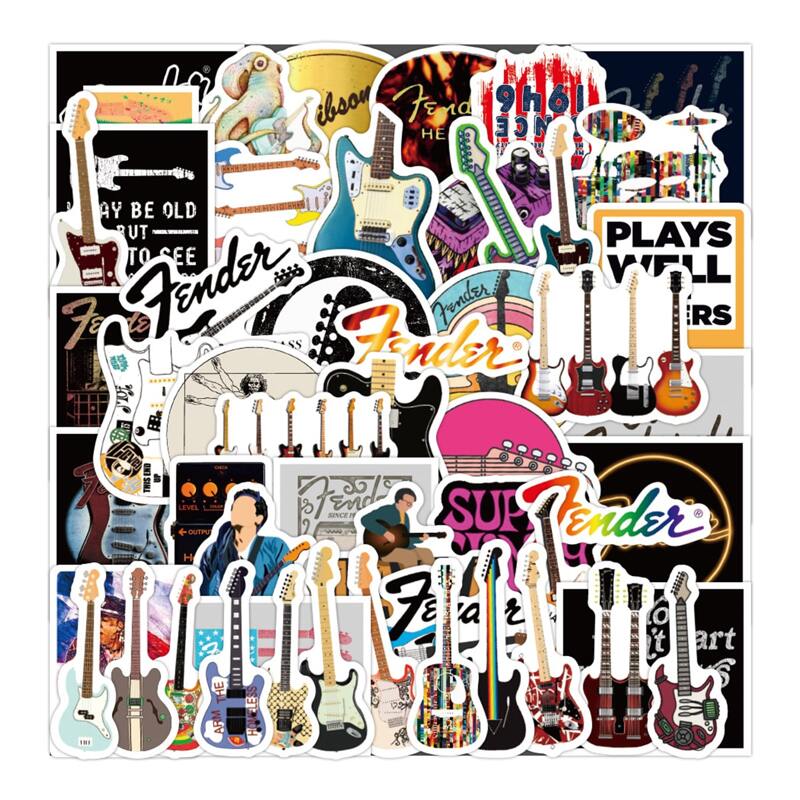 

50pcs Guitar Pattern Sticker, Multicolor