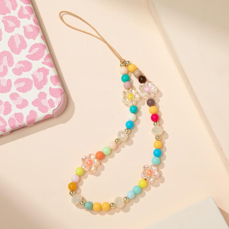 

Flower Decor Beaded Bag Charm, Multicolor