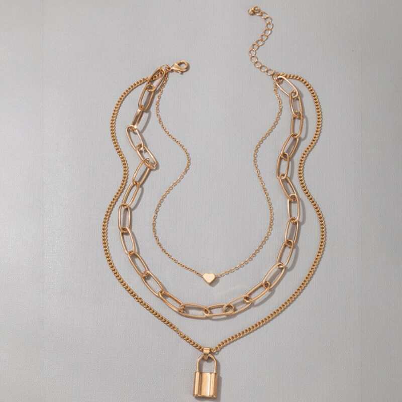 

Heart & Lock Layered Necklace, Gold