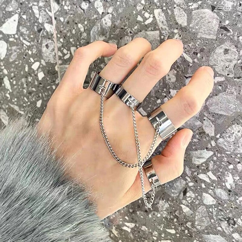 

2pcs Chain Linked Ring, Silver