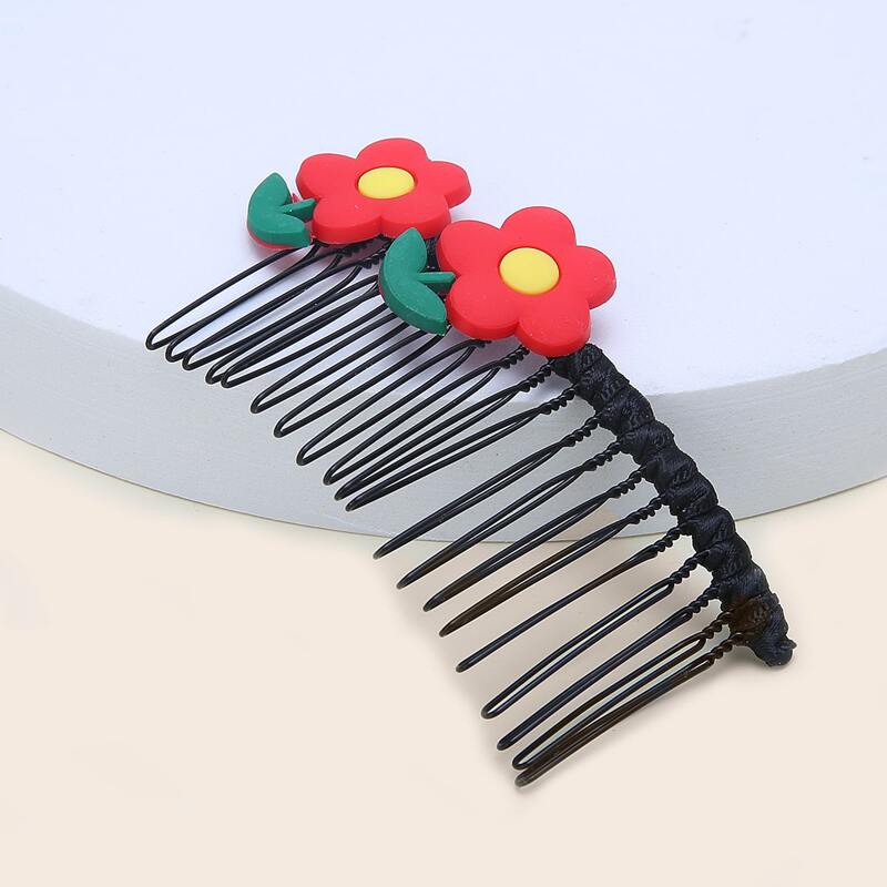 

Flower Detail Hair Comb, Red