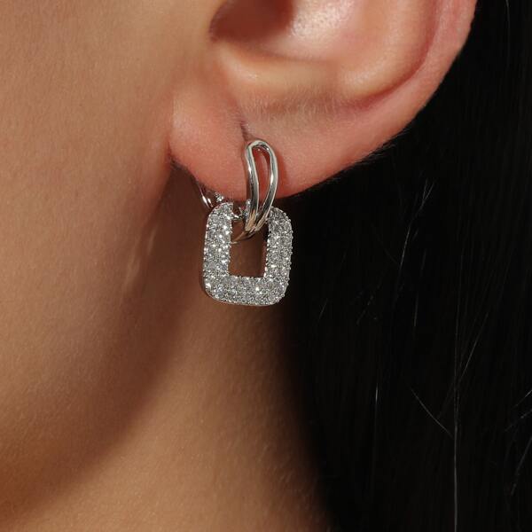

Zircon Decor Geometric Earrings, Silver