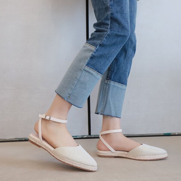 

Minimalist Ankle Strap Espadrille Flats, Beige