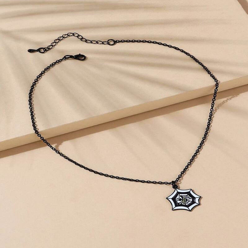 

Spider Web Pendant Necklace, Black and white