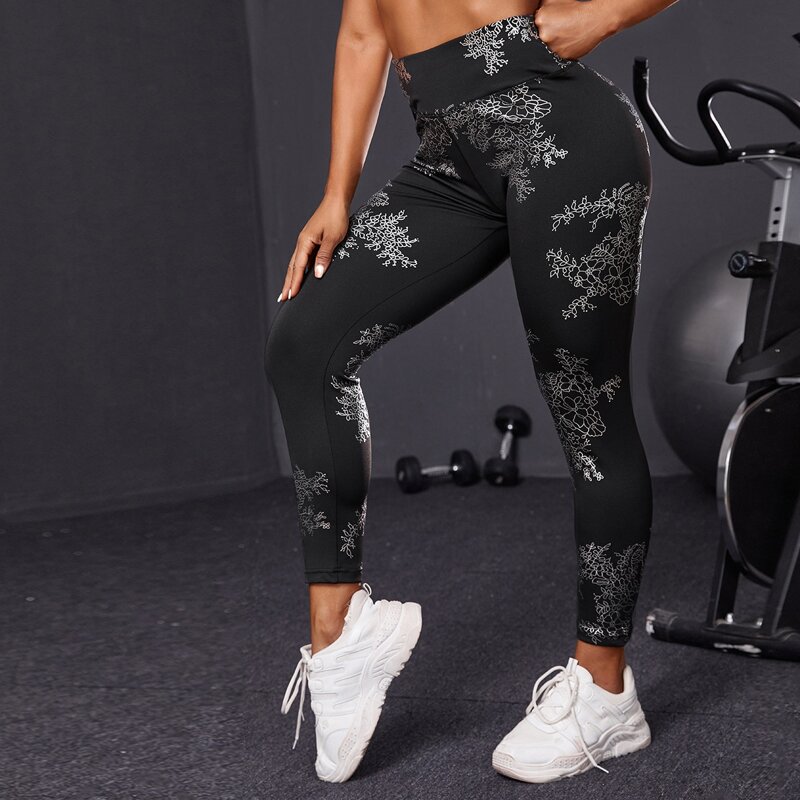 

Graphic Print Sports Leggings, Black