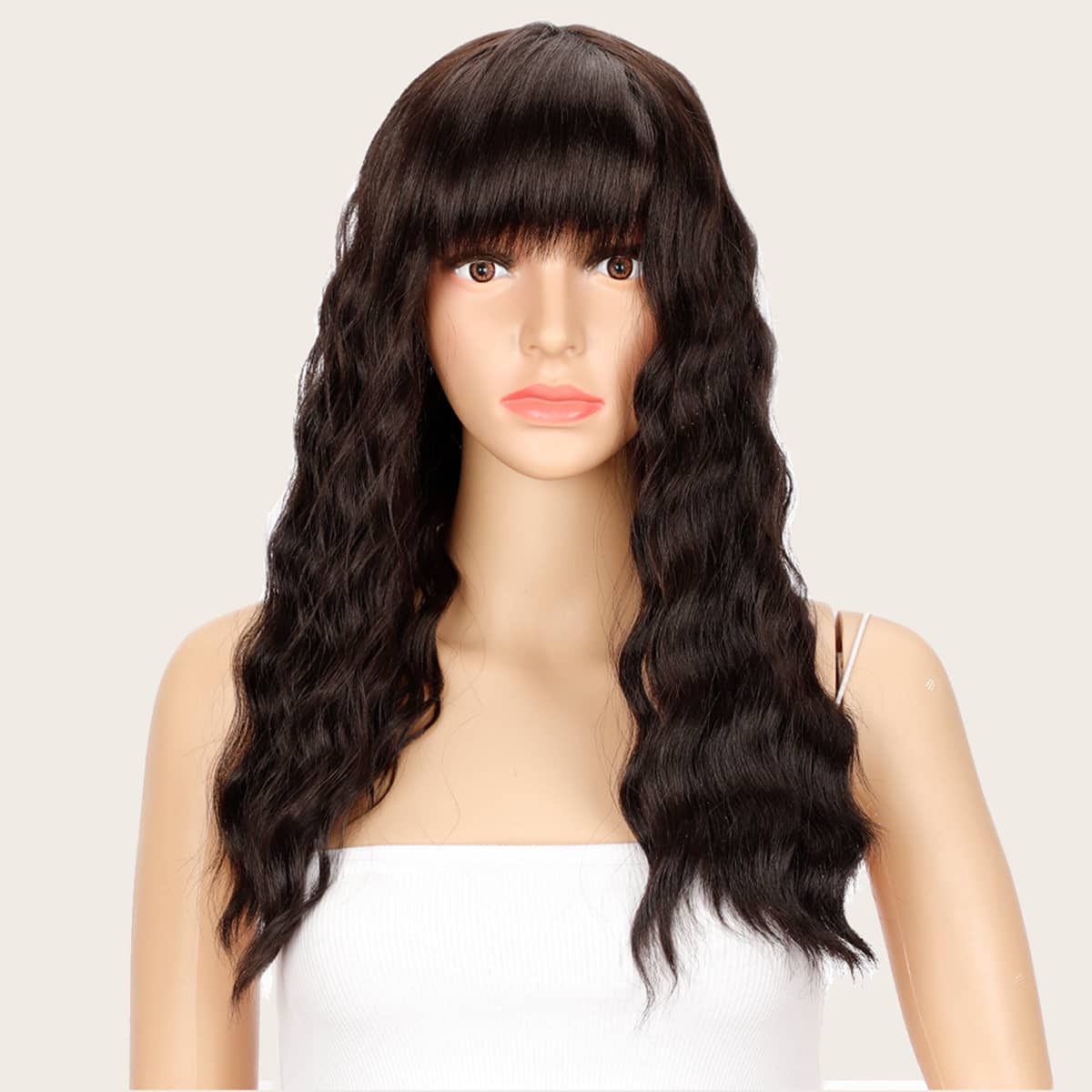 

Natural Long Curly Wig With Bangs, Black