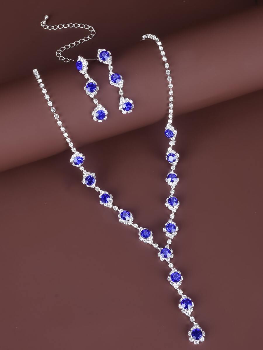 3 piezas set de joyería con diseño de diamante de imitación - Plateado - Ver 1