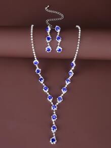 3 piezas set de joyería con diseño de diamante de imitación - Plateado - Ver 3