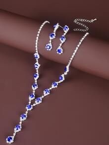 3 piezas set de joyería con diseño de diamante de imitación - Plateado - Ver 5