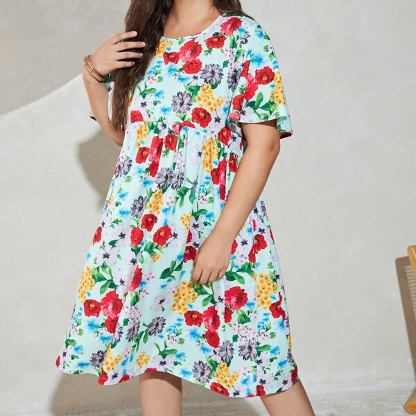 

Plus Allover Floral Smock Dress, Multicolor