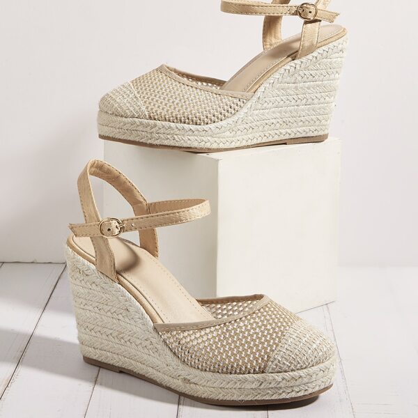 

Minimalist Braided Ankle Strap Wedges, Apricot