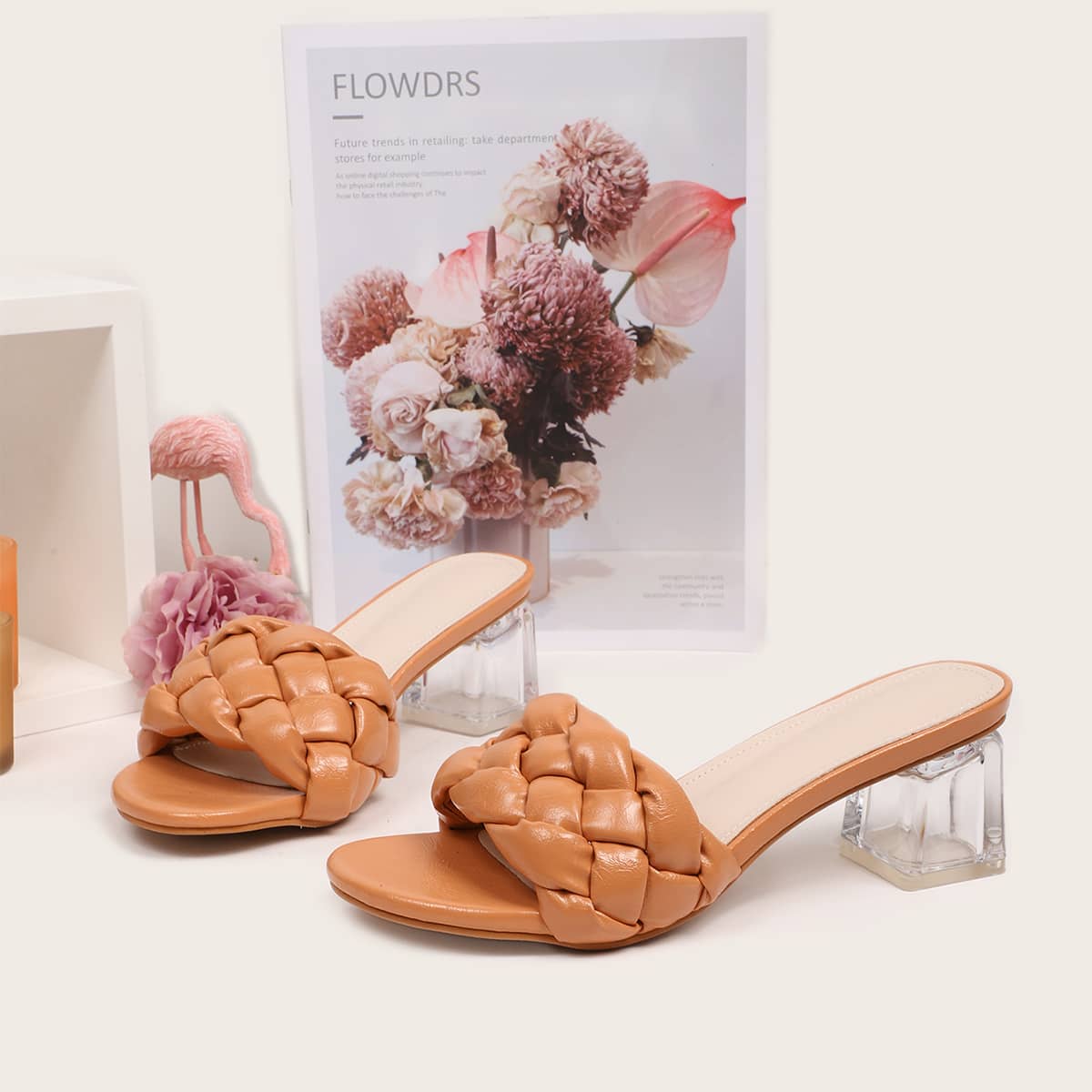 

Minimalist Braided Chunky Heeled Mules, Orange