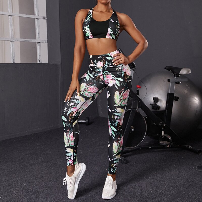 

Floral Print Sports Bra & Leggings, Multicolor
