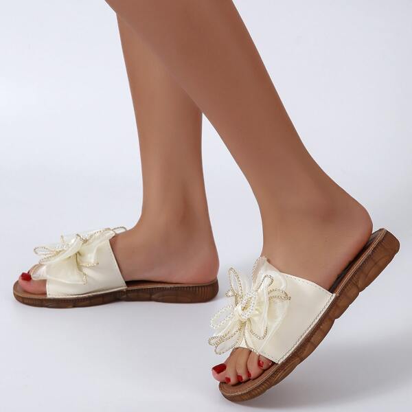 

Bow Decor Slide Sandals, Beige