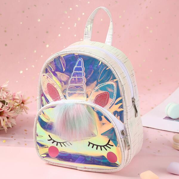 

Girls Holographic Cartoon Design Classic Backpack, Multicolor