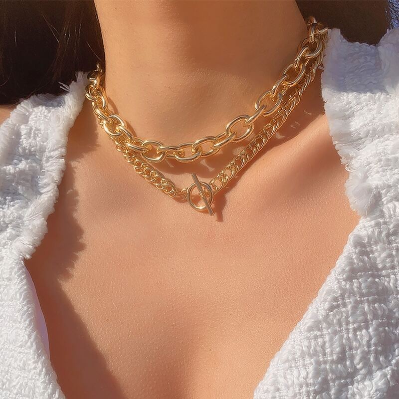 

2pc Minimalist Chain Necklace, Gold