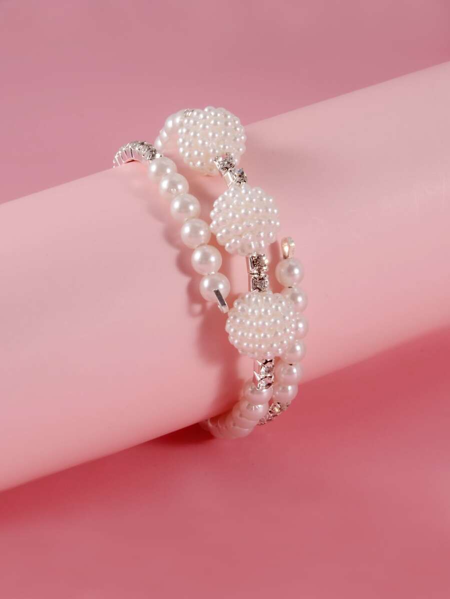 Vòng tay trang trí ngọc trai nhân tạo của cô gái - Bạc - Xem 1