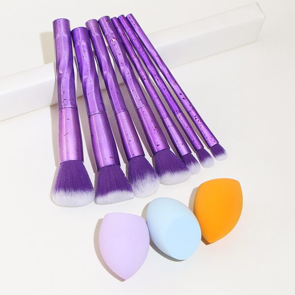 

7pcs Makeup Brush & 3pcs Sponge Set, Multicolor