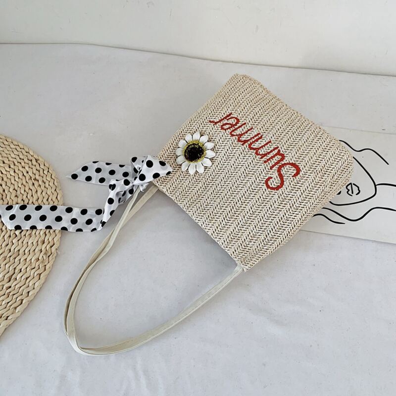 

Twilly Scarf Decor Letter Embroidered Straw Bag, Khaki