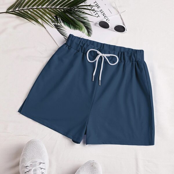 

Plus Solid Knot Waist Track Shorts, Navy blue