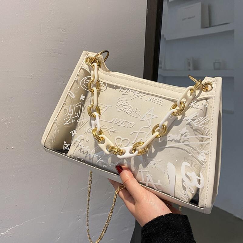 

Clear Chain Bag With Inner Pouch, White