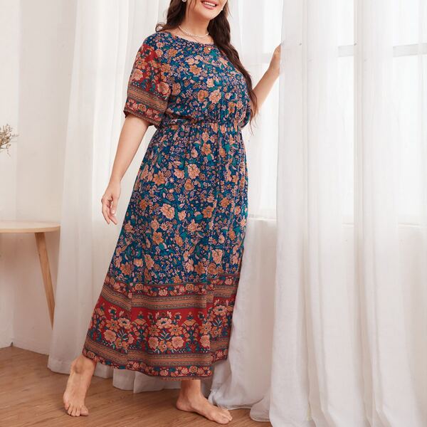 

Plus Floral Print Night Dress, Multicolor