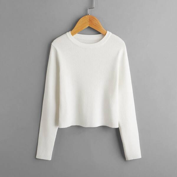 

Girls Solid Ribbed Knit Sweater, White