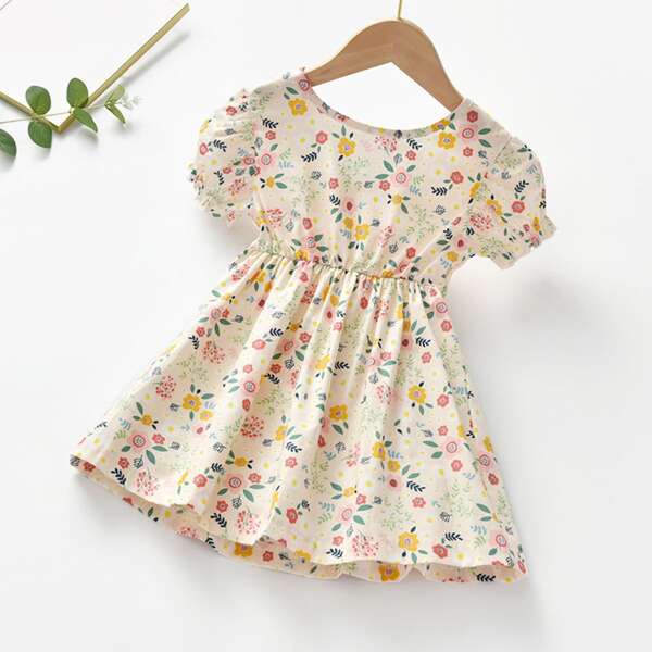 

Toddler Girls Puff Sleeve Allover Floral Dress, Multicolor