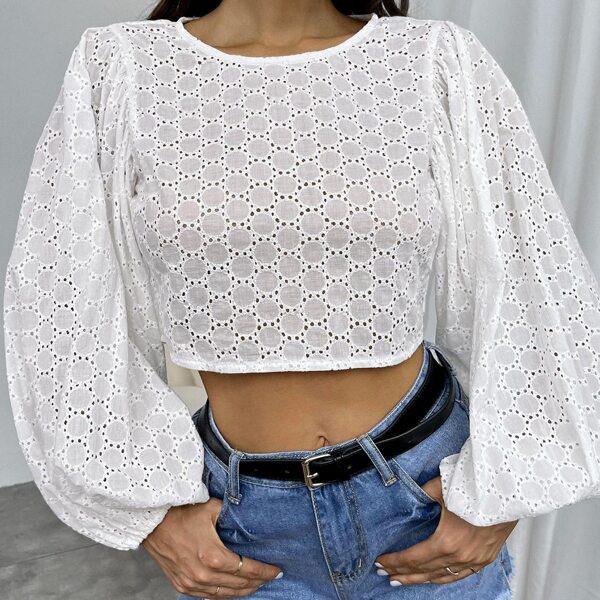 

Tie Back Eyelet Schiffy Top, White