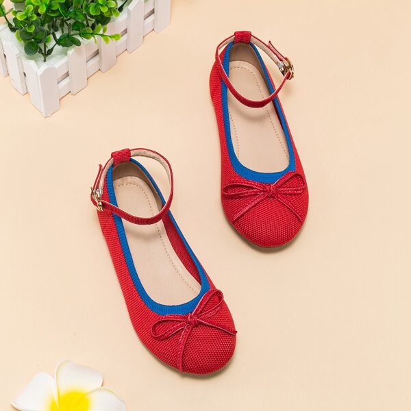 

Girls Bow Decor Ankle Strap Flats, Red