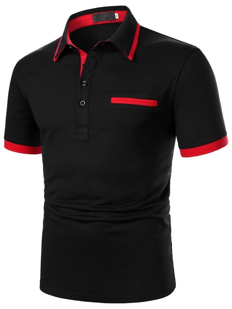 Men Contrast Binding Polo Shirt, Black And Red Polo Shirt, Men Golf Shirt, Short Sleeve Polo Shirt