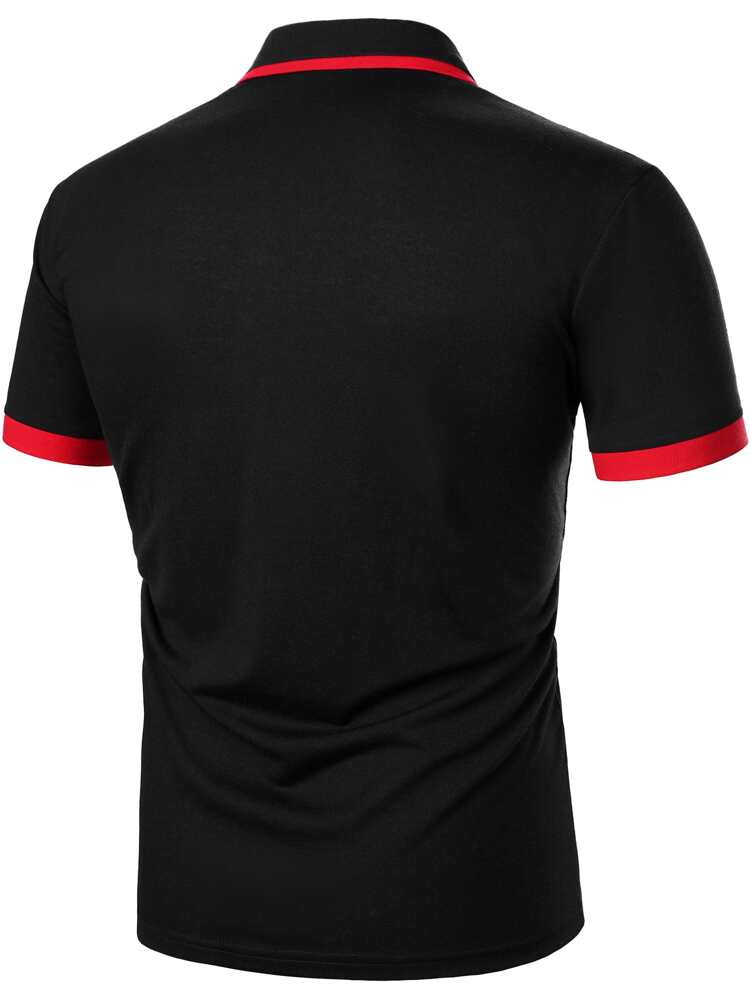 Men Contrast Binding Polo Shirt, Black And Red Polo Shirt, Men Golf Shirt, Short Sleeve Polo Shirt