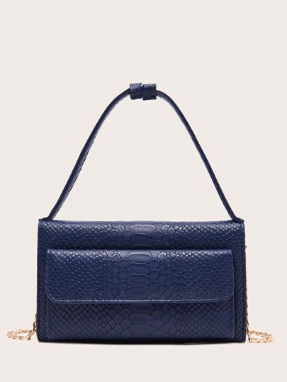 Snakeskin Flap Satchel Bag