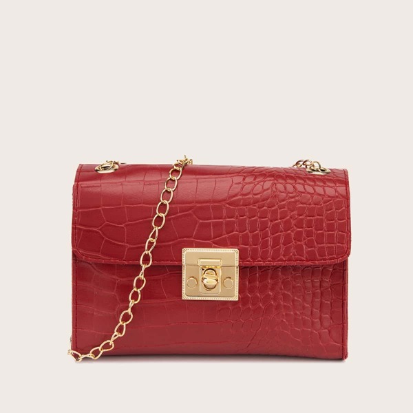 

Croc Embossed Chain Crossbody Bag, Red