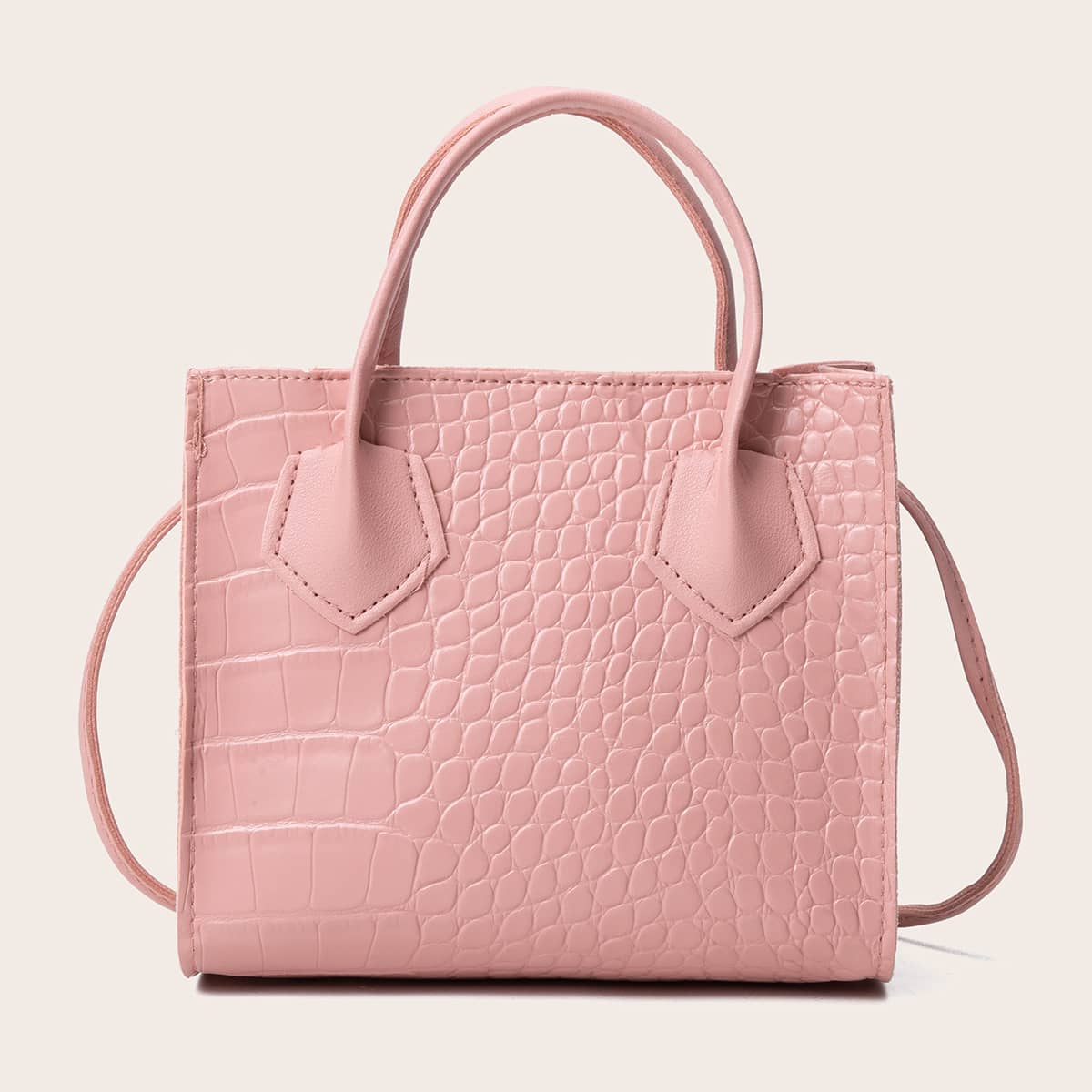 

Minimalist Croc Embossed Satchel Bag, Pink