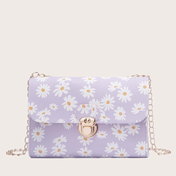 

Daisy Print Chain Crossbody Bag, Purple