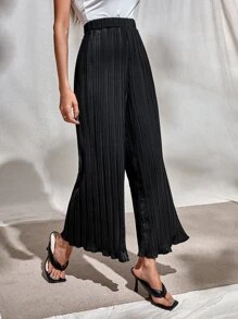 Chiquease 百褶木耳邊闊腿褲 - 黑色 - 查看 1