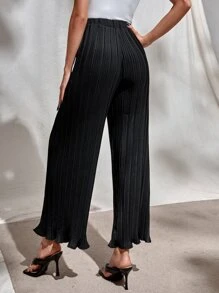 Chiquease 百褶木耳邊闊腿褲 - 黑色 - 查看 2
