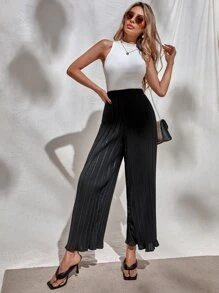 Chiquease 百褶木耳邊闊腿褲 - 黑色 - 查看 5