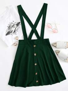 Falda overol con botón delantero - Verde - Ver 1