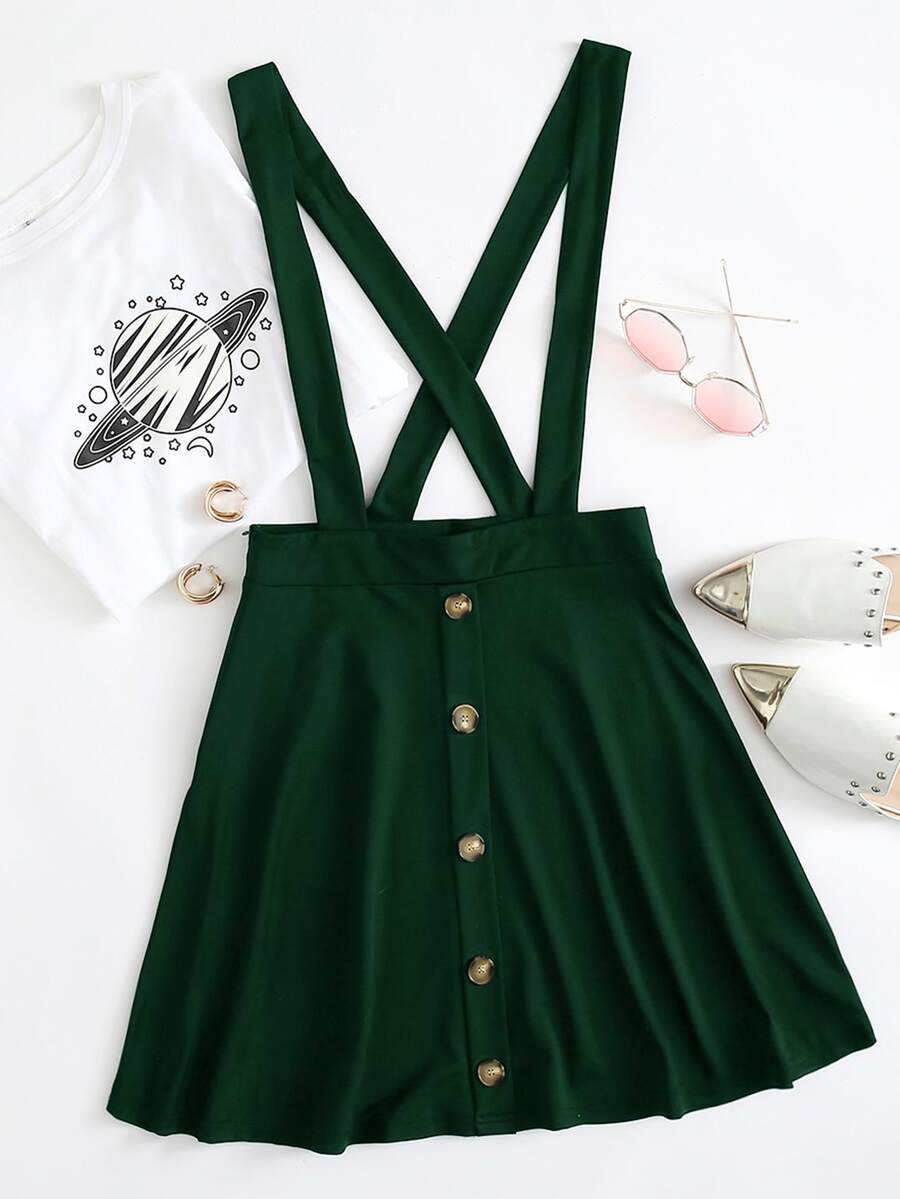 Falda overol con botón delantero - Verde - Ver 1