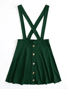 Falda overol con botón delantero - Verde - Ver 4