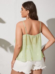 Plus Gold Star Print Ruffle Trim Cami Top - Green - View 2
