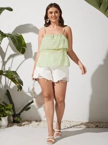 Plus Gold Star Print Ruffle Trim Cami Top - Green - View 5