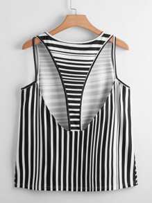大碼條紋印花鏤空背心上衣 - 黑與白 - 查看 1